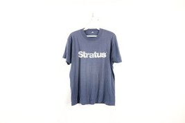 Vintage 80s Mens Small Distressed Spell Out Stratus Technology T-Shirt Blue USA - $29.65