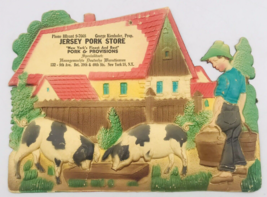 VTG Jersey Pork Store New York NY Embossed Cardboard Pig Farm Scene West... - $18.52