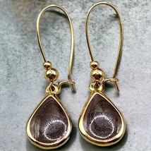 Coffee Chocolate Color Pierced Earrings Teardrop Shaped Dangle Drop Gold Tone - £6.28 GBP