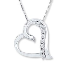 Valentine&#39;s Gifts 0.20 ctw Lab Created Diamond Heart Necklace 18&quot; .925 Silver - £35.73 GBP