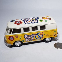 Kinsmart 1962 Volkswagen Classical Bus 1:32 Love Peace 5&quot; Yellow Microbus - £7.05 GBP