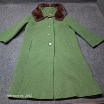 Vintage Presentation Wool Overcoat With Fur Collar Women Small Green - $93.12