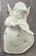 Meijer Vintage Angel Playing Violin Candle Holder Decor W/ Gold Accents - £11.09 GBP