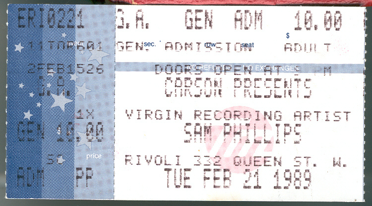 SAM PHILLIPS VIRGIN Records Vintage 1989 Ticket Stub Rivoli Queen st. To... - $7.77