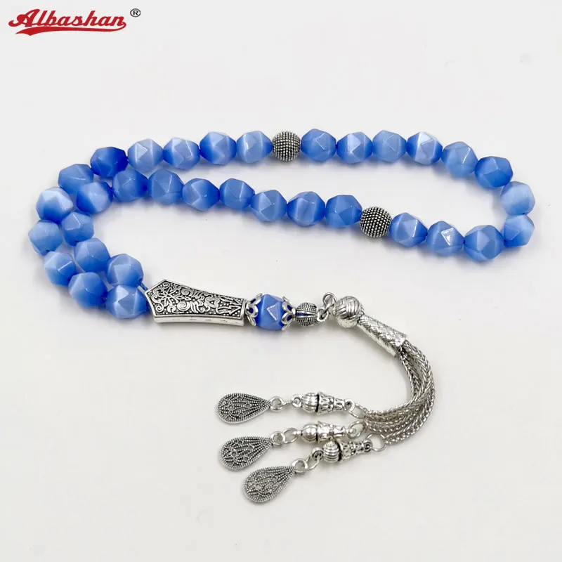 Tasbih Blue cat eye stone rhombus shape 33 beads bracelet misbaha Muslim prayer  - £44.94 GBP