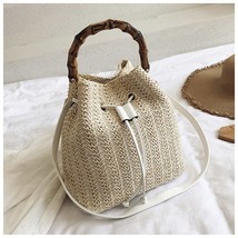 Summer Straw Bag Women Bamboo Portable Woven Bucket Handbag Ladies Rattan Shoppi - £80.33 GBP