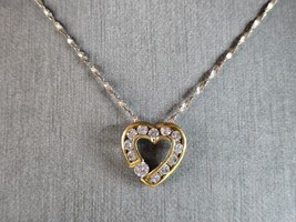 Womens Vintage Sterling Silver Gold Tone CZ Heart Pendant Necklace 4.3g E7433 - £31.75 GBP