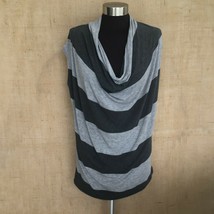 CAbi Shirt Womens Small Gray Stripe Tunic Sleeveless Tee 2 Tone Cowl Neck - £16.16 GBP
