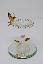Glass Baron Crystal Glass Bird Bath With Bird &amp; Flowers 22k Gold Accent - £19.74 GBP
