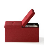 30&quot; Smart Lift Top Button Fabric Collapsible Storage Ottoman, Red - £46.13 GBP