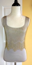 THE LIMITED Light Silver Stretch Knit Tank Top w/ Gold Beads, Fringe (S)... - £13.82 GBP