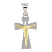 925 Sterling Silver Two Tone Crucifix Jesus Cross Pendant Necklace - £19.10 GBP+