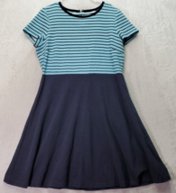 Talbots A Line Dress Womens XL Blue Striped Knit Cotton Short Sleeve Bac... - $32.40