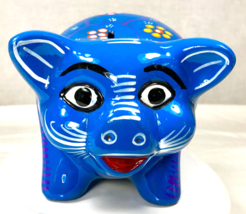 Talavera Mexican Pottery Bright Blue Coin Piggy Bank Ceramic Folk Art Me... - £26.43 GBP
