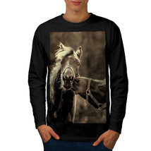 Horse Kiss Nature Animal Tee Funny Animals Men Long Sleeve T-shirt - £11.88 GBP