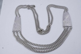 MONET Brushed Silver Tone Two &amp; Three Strand Chunky Chain Link Necklace ... - $29.69