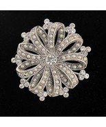 Vintage Liz Claiborne Silvertone and Clear Rhinestone Flower Ribbon Broo... - $32.27 CAD