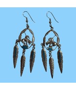 Signed Walldeck Jewelry Silver Tone Turquoise End Of The Trail Pierced E... - $18.69