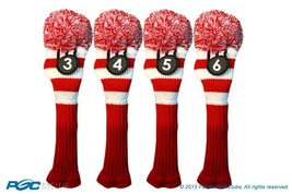 Tour #3, 4, 5, 6 Hybrid Red &amp; White Golf Headcover Knit Pom Classic Cover - £35.44 GBP