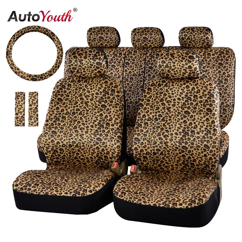 AUTOYOUTH Luxury Leopard Print Car Seat Cover Universal Fit  Seat Belt Pads,and - £58.98 GBP