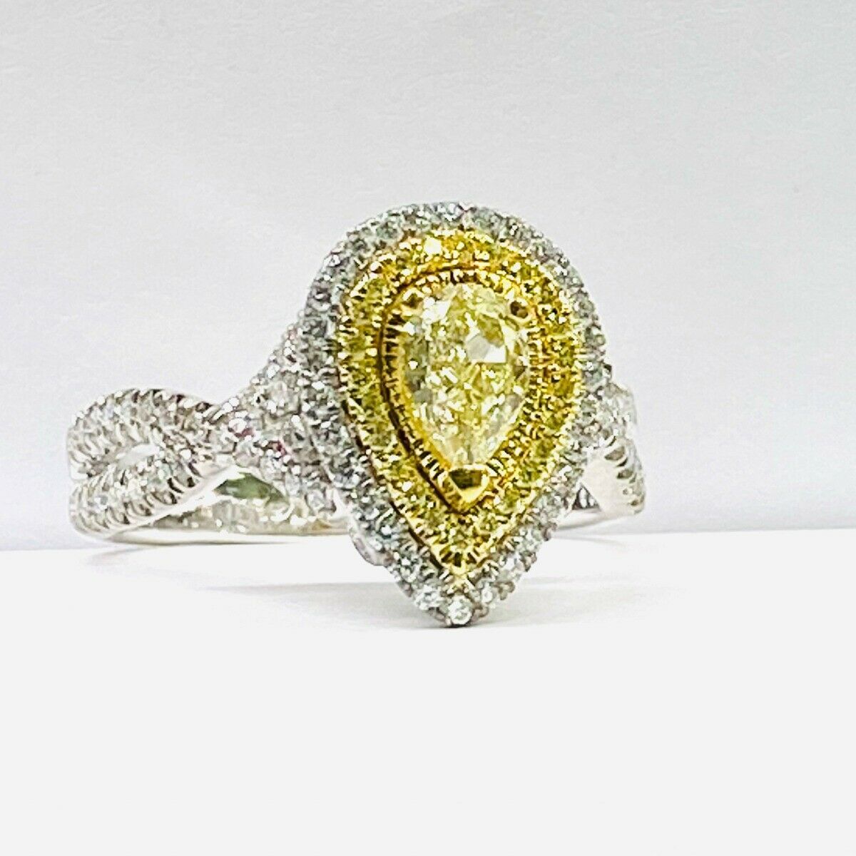 Primary image for 1.24 Ct Pear Cut Yellow Diamond Engagement Infinity Ring 14k White Gold
