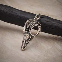 Silver Raven Skull Charm with Scroll Carving 28x11mm - £22.08 GBP