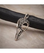 Silver Raven Skull Charm with Scroll Carving 28x11mm - £22.09 GBP