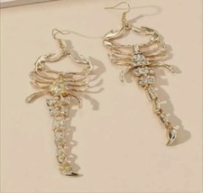 Big Vintage Style Gold Scorpion Lobster Crystal Embellished Dangle Earrings NWT - £15.63 GBP