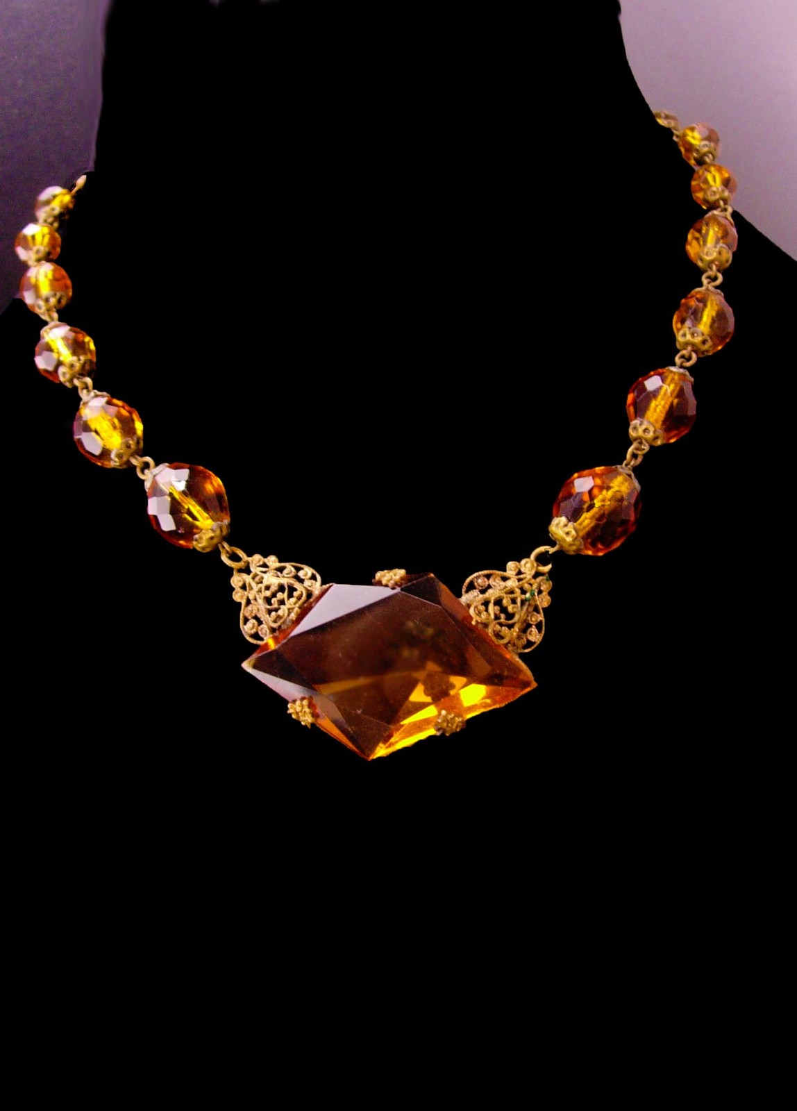 Primary image for 1920s Art Deco Necklace - golden topaz glass -  vintage czech choker - estate je