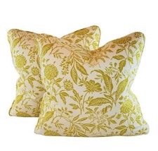 Pair 22&quot; Pillow Covers Premier Prints MM Designs Green &amp; Ivory Botanical Floral - $59.99