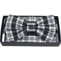 Men Bow Tie Hankie Set Formal Event For Tuxedo or Business Suit #BT6 Black Gray image 2