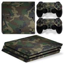 For PS4 PRO Console &amp; 2 Controllers Green Camo Vinyl Skin Wrap Decal  - £10.92 GBP