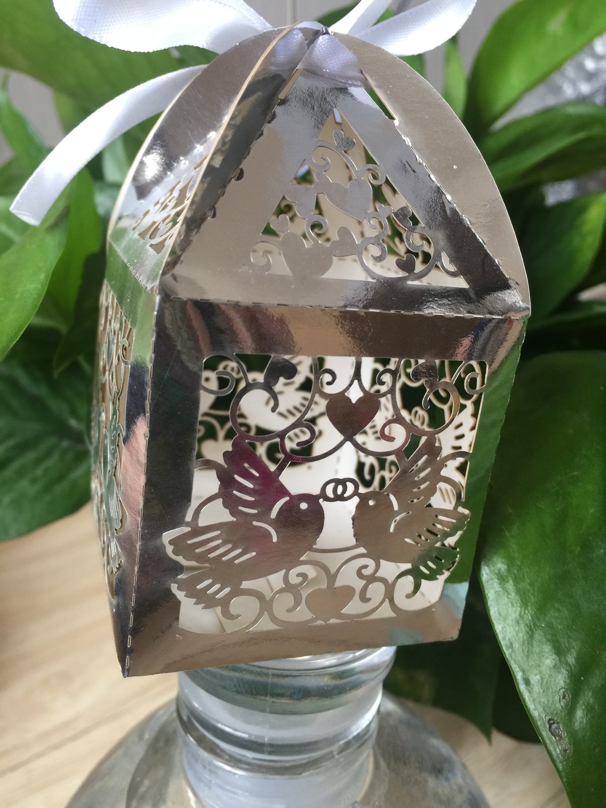 100pcs Love Bird Metallic Silver Wedding Gift Box,Packaging Box,Party Decoration - £27.08 GBP