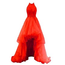 Plus Size Beaded Halter High Low Organza Formal Homecoming Prom Dresses Red 22W - £103.70 GBP