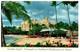 Waikiki Beach Hawaii Northwest Stratocruises NWA Airplane Postcard - £17.03 GBP