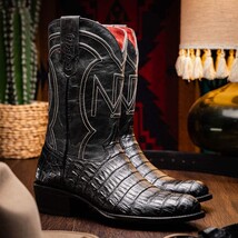 Marco Di Milano Genuine Caiman Belly Skin Cowboy Boot Phoenix Black image 7