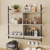 Bestier 41.5&quot; Retro Grey Floating Pipe Shelving, 3-Tier Industrial Wall-Mounted - £102.81 GBP