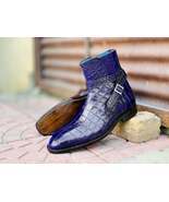 Handmade Men Blue Alligator Textured Leather Jodhpur Boots, Men Ankle High Boots - $159.99