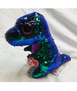 TY Flippables CRUNCH DINOSAUR W/ BIG EYES &amp; SEQUINS 8&quot; PLUSH STUFFED ANI... - $308.20 MXN