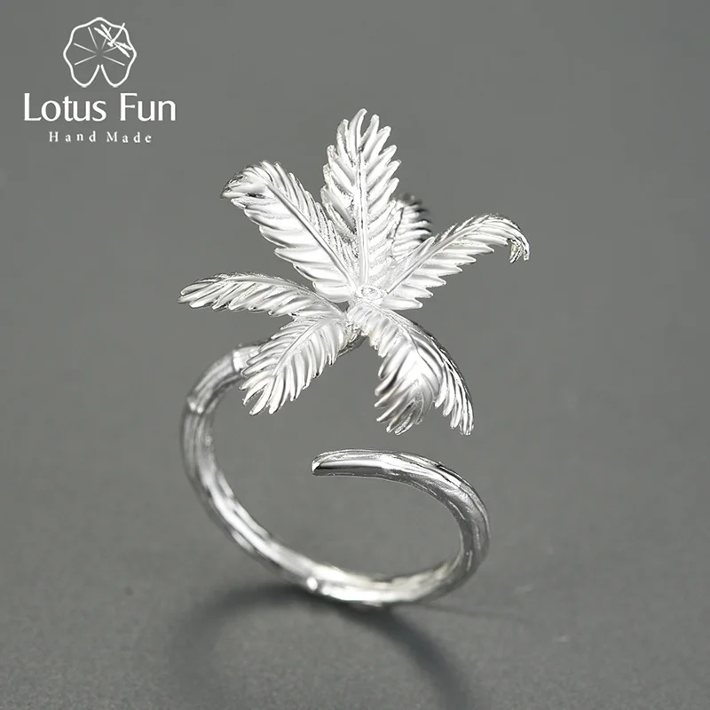 18K Gold  Beach View Coconut Trees Big Adjustable Rings for Women 925 Sterling S - £29.68 GBP