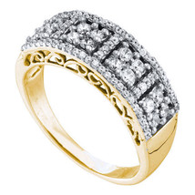 14kt Yellow Gold Womens Round Diamond Symmetrical Square Cluster Band Ring - £552.26 GBP