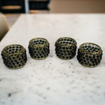 Set Of 4 Napkin Rings Green And Gold 1.5&quot; x 2&quot; Emerald Green - £11.78 GBP