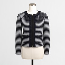 J Crew Suiting Womens SZ 2 Striped Tweed Cropped Jacket Sparkle Trim Woo... - £21.42 GBP