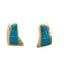 Vintage Signed Sterling Southwest Navajo Modern Inlay Turquoise Stone Earrings - £35.19 GBP