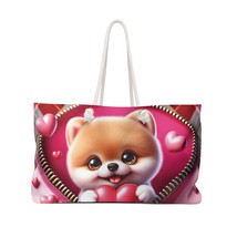 Personalised/Non-Personalised Weekender Bag, Cute Dog, Zipper, Valentines Day, L - £38.74 GBP