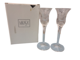 Set of 2 Mikasa Icicles Clear Crystal Glass 8&quot; Candlesticks Candle Holders w/Box - £11.98 GBP