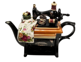 Royal Albert Cardew Large Teapot Sewing Machine Infusion Old Country Roses 1988 - £143.56 GBP