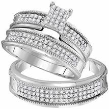 10kt White Gold His &amp; Hers Round Diamond Cluster Matching Bridal Wedding Ring Ba - £608.43 GBP