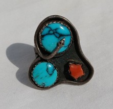 Vintage Snake Turquoise Branch Coral Sterling Silver Assymetrical Ring - £180.41 GBP