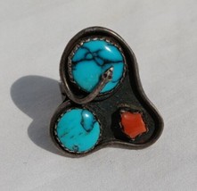 Vintage Snake Turquoise Branch Coral Sterling Silver Assymetrical Ring - £176.93 GBP